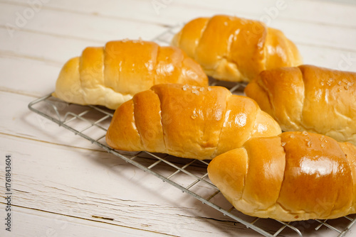 (Shio Pan) Japanese style salt bread that is characterized by its crispy exterior and soft, buttery interior.