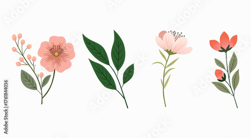 Spring flat flower set collection