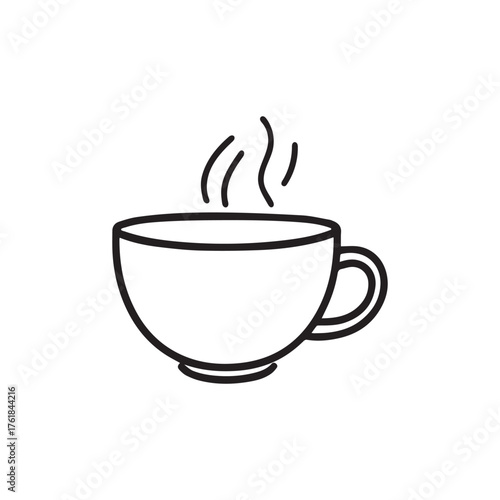 Black outline drawing shows hot coffee coming from a cup on white background