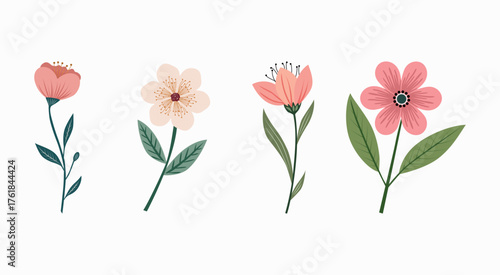 Spring flat flower set collection
