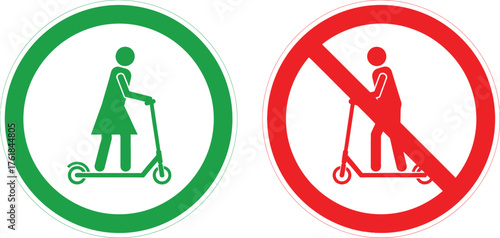 scooter zone sign set showing permissions and restrictions for traffic safety visuals and public area design use