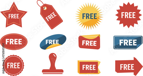 promotional badge pack highlighting free deals and special offers for marketing visuals and advertising campaigns