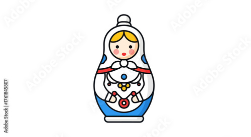 Colorful Illustrated Russian Matryoshka Doll with Decorative Details.