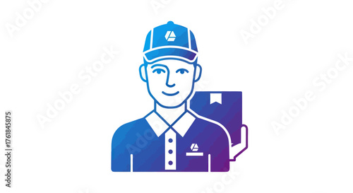 Friendly Delivery Person Holding Package Icon.