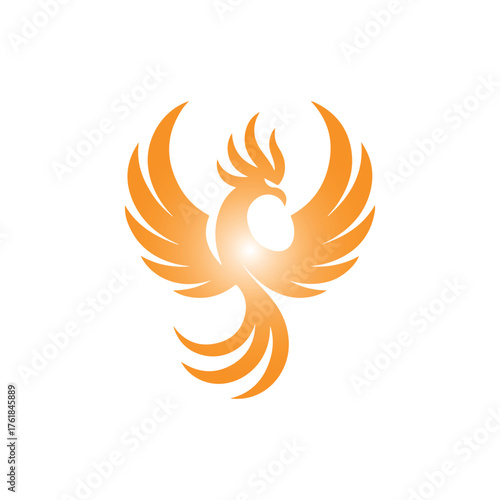 Abstract gradient phoenix logo with fiery wings symbolizing rebirth, power, and freedom on a white background.