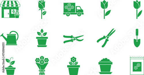 green flower shop icons for vibrant designs bringing floral energy and modern gardening inspiration to visuals