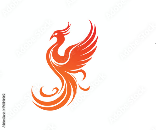 Abstract gradient phoenix logo with fiery wings symbolizing rebirth, power, and freedom on a white background.