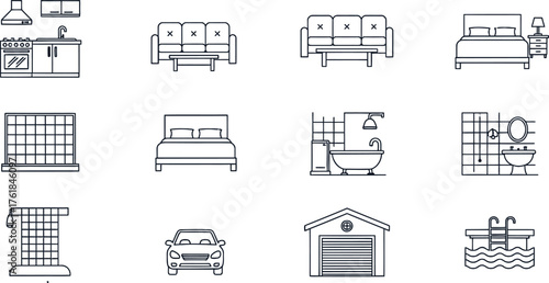 minimalist line art of home interiors and exteriors adding elegance to architecture and modern presentation work