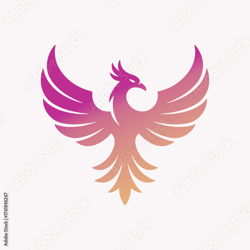 Abstract gradient phoenix logo with fiery wings symbolizing rebirth, power, and freedom on a white background.