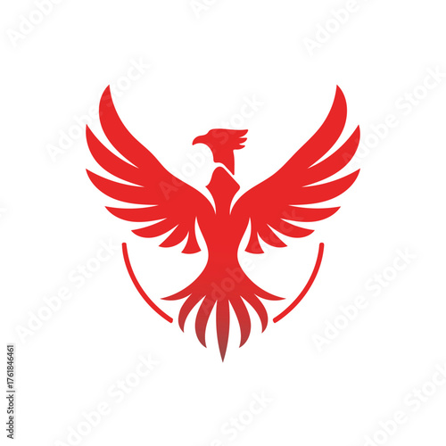 Abstract gradient phoenix logo with fiery wings symbolizing rebirth, power, and freedom on a white background.