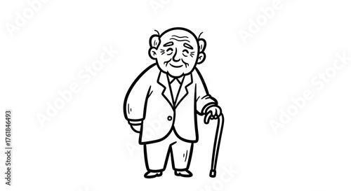 Cartoon Drawing of an Elderly Man with a Cane.