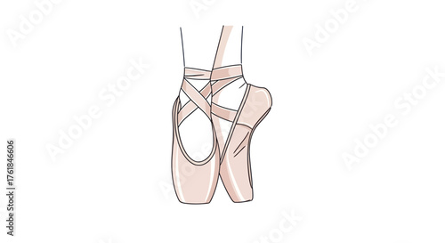 Ballet Dancers Feet in Pointe Shoes with Ribbons.