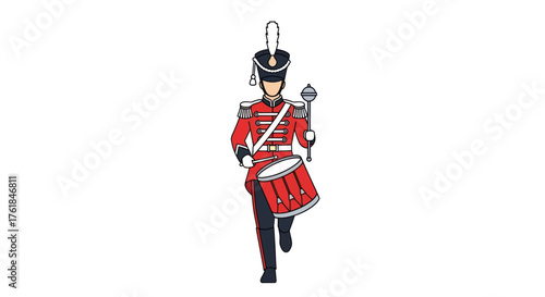 Animated Toy Soldier Drummer in Red Uniform with Tall Hat.