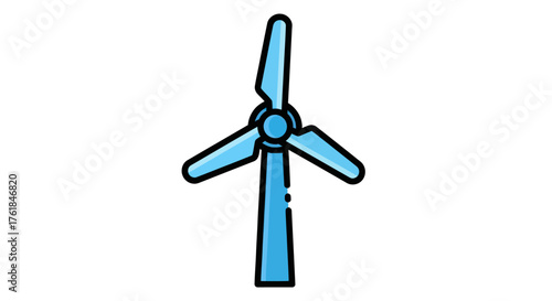 Blue Wind Turbine Icon with Black Outline Renewable Energy Source.