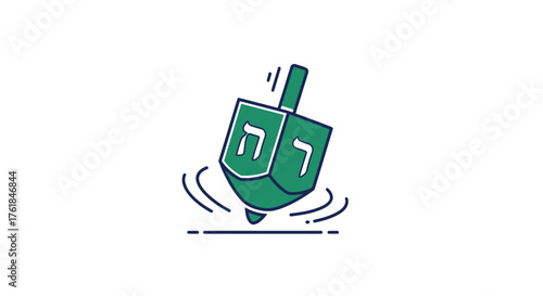Green Dreidel Spinning with Hebrew Letters for Hanukkah Celebration.