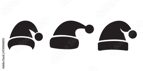 Santa Hat Silhouette Vector Set – Christmas Cap Icon Collection