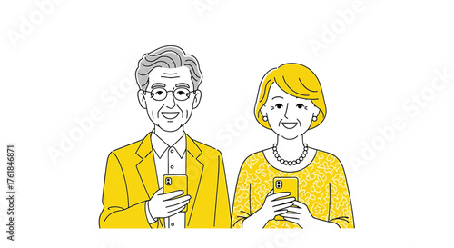 Smiling senior couple using smartphones they are enjoying using their phones and staying connected with others
