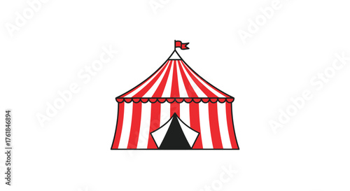 Red and White Striped Circus Tent with Flag.