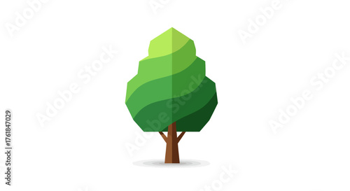 Geometric Green Tree with Stylized Foliage and Brown Trunk.