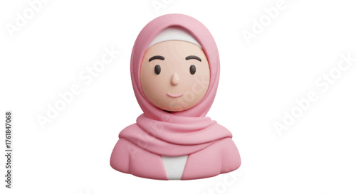 3D Rendering of a Muslim Woman Wearing a Pink Hijab.