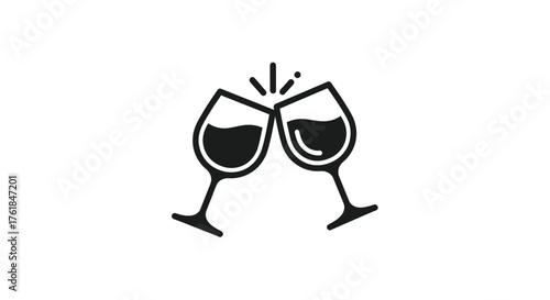 Two wine glasses clinking together in a toast celebrating with red wine.