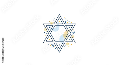 Artistic Star of David Symbol with Watercolor Texture and Geometric Lines.