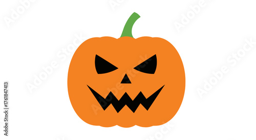 Spooky Orange Halloween Jack-o-lantern with Green Stem and Carved Face.