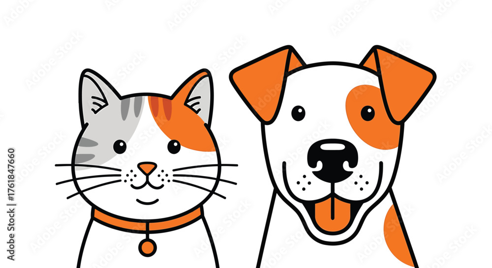 Obraz premium Illustration of a cute cat and dog, perfect for petrelated designs, childrens books, or veterinary clinic branding