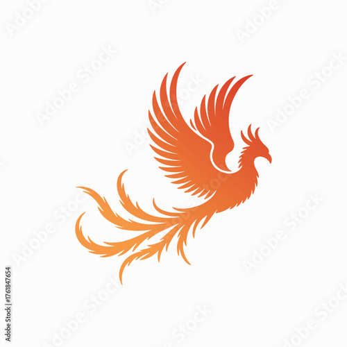 Abstract gradient phoenix logo with fiery wings symbolizing rebirth, power, and freedom on a white background.