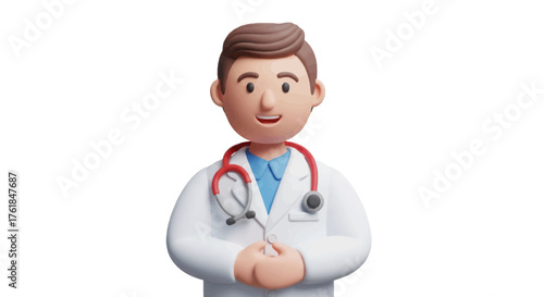 Cartoon Doctor with Stethoscope and White Coat 3D Rendering.