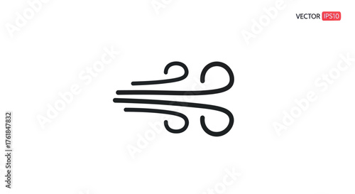 Wind Icon: Black Line Art Depicting Air Movement with Swirls.