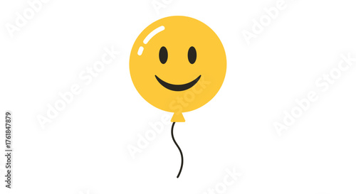 Yellow Smiley Face Balloon with Black String.