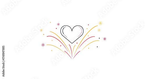 Heart Icon with Sparkles and Lines Love Symbol.