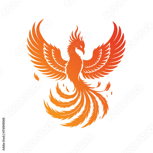Abstract gradient phoenix logo with fiery wings symbolizing rebirth, power, and freedom on a white background.