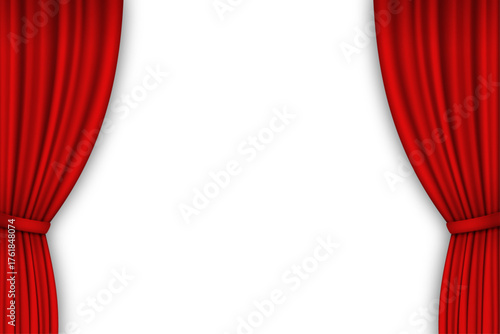 Red curtain tie back with soft shadow isolated. Vector, png