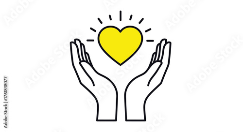 Hand holding heart symbolizes love, care, support, and compassion in a minimalist design