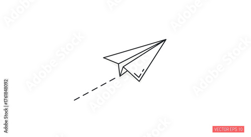 Simple Hand-Drawn Paper Airplane with Dotted Trail.