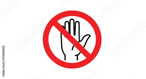 Red prohibition sign with hand, symbolizing restriction, safety, and compliance in various contexts and regulations