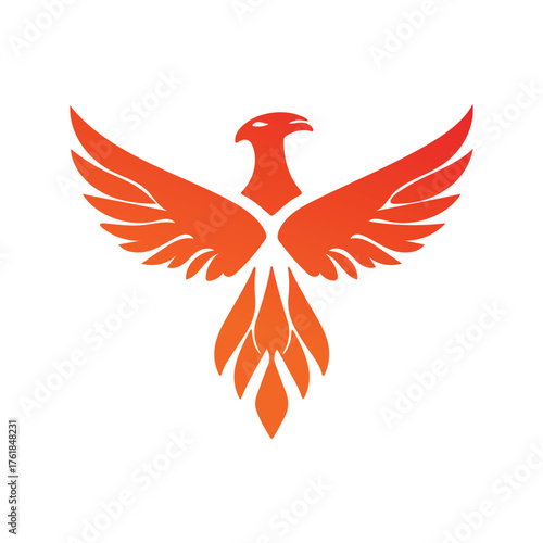 Abstract gradient phoenix logo with fiery wings symbolizing rebirth, power, and freedom on a white background.