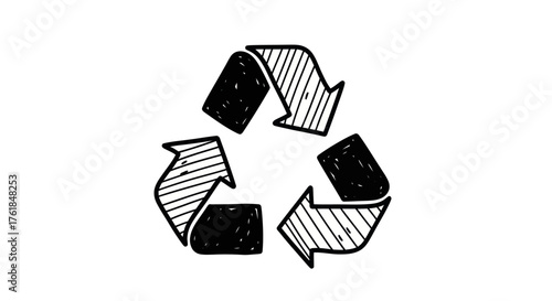 Hand-drawn sketch of universal recycling symbol for environmental sustainability.
