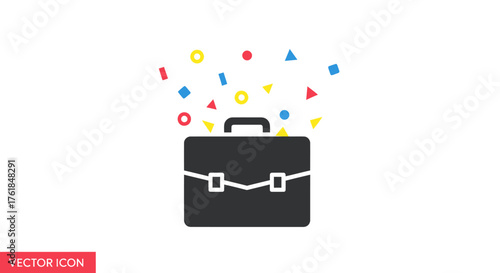 Black Briefcase with Colorful Confetti Bursting Outward.
