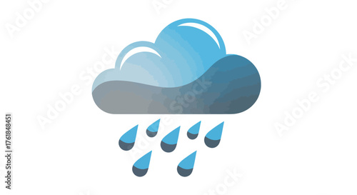 Blue Cloud with Raindrops Illustration on White Background.