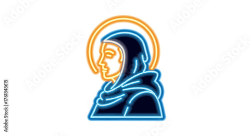 Neon Outline of a Woman with a Halo.