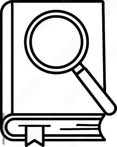 Magnifying glass examining an open book with detailed text and illustrations