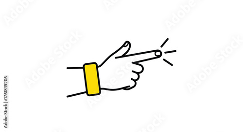Illustration of a hand pointing or shooting with index finger, wearing a yellow bracelet or watch
