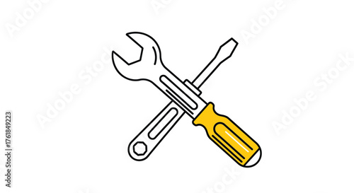 Wrench and screwdriver crossed concept of repair, maintenance, service, or construction tools