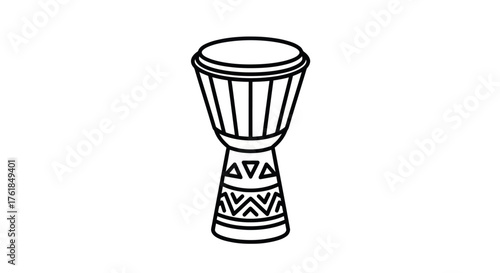 Hand-drawn Djembe Drum Line Art Illustration with Tribal Patterns.