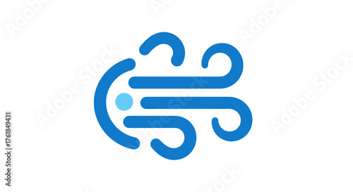 Blue Wind Icon with Swirling Lines and Dot.