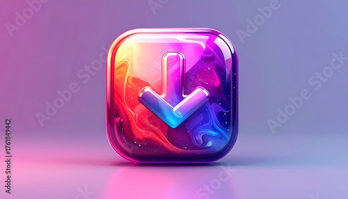 Vibrant 3D Download Icon with Glossy Finish and Gradient Colors.