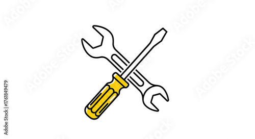 Illustration of a crossed wrench and screwdriver, representing tools, repair, maintenance, or construction
